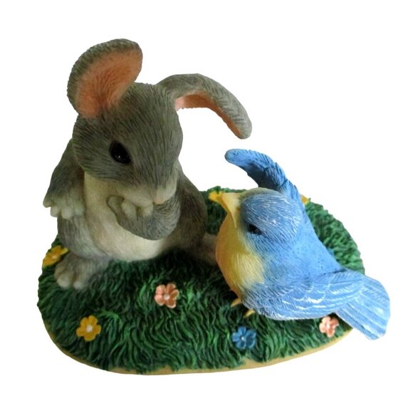 Fitz Floyd Charming Tails Binkey Bunny Bluebird Figurine A Little Bird Told Me - Picture 3 of 8